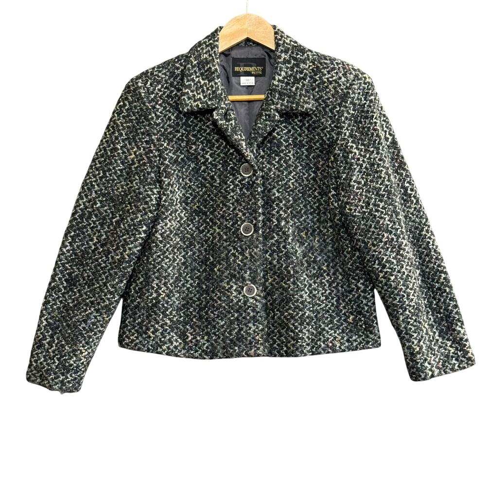 REQUIREMENTS VTG Tweed Blazer Sz 10‎ Wool Mohair Timeless Preppy Quiet Luxury